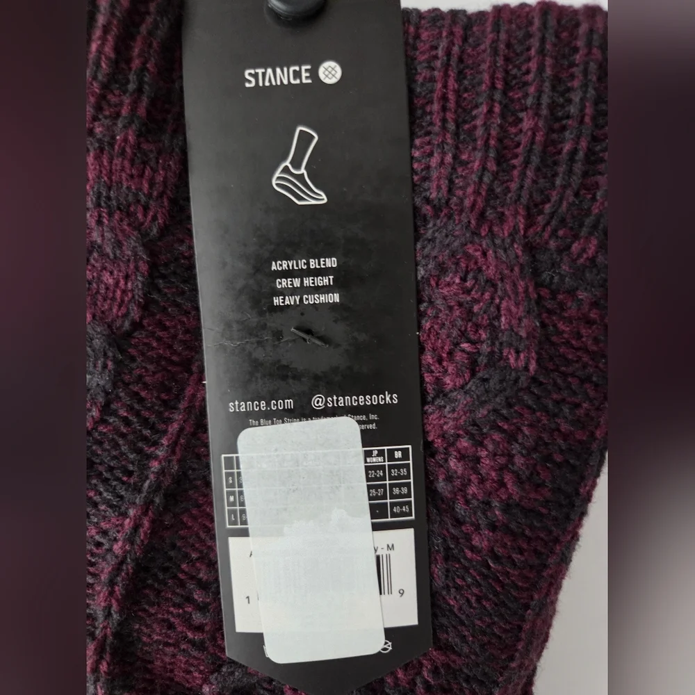 Stance Mens Habitat Burgundy Slipper Crew Socks Heavy Cushion Sherpa Size M